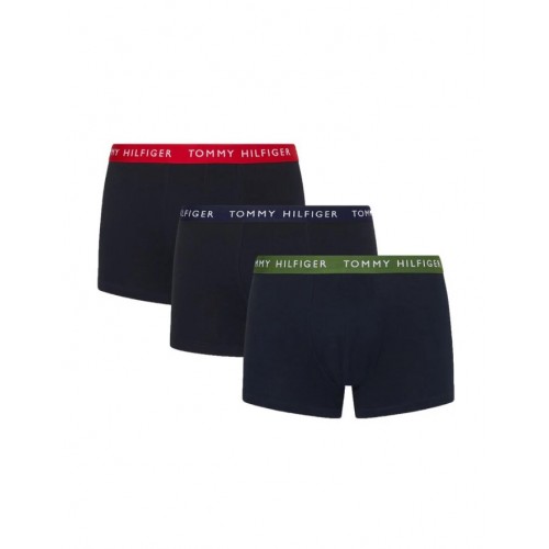 Tommy Hilfiger ανδρικά βαμβακερά boxers 3pack σε σκ. μπλε χρώμα με διαφορετικό χρώμα στο λάστιχο, άνετη γραμμή 95%cotton 5%elastane UM0UM02763 0WN